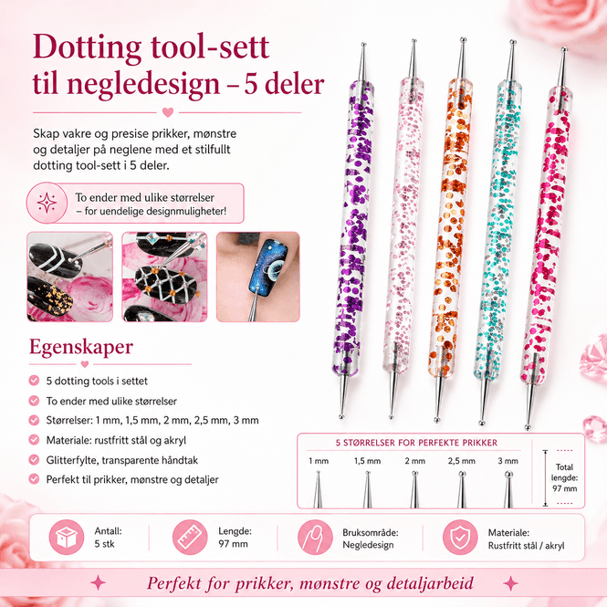 Hovedbilde Dotting tool-sett til negledesign - 5 deler
