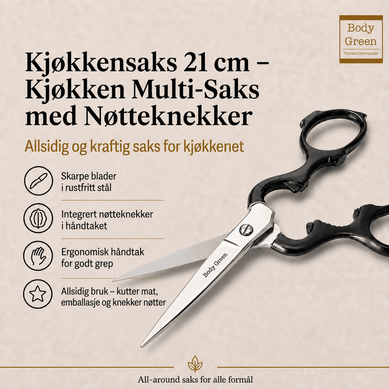 Kjøkkensaks 21 cm – Kjøkken Multi-Saks med Nøtteknekker