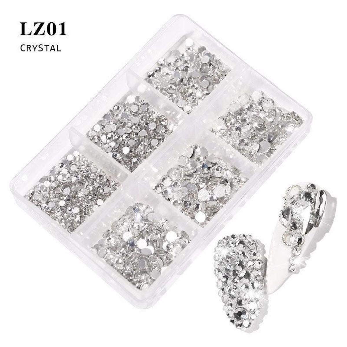 Rhinestones til negler – Crystal Mix i 6 størrelser (LZ01)